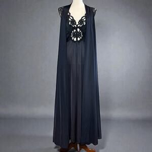 VTG 70s Miss Elaine Nightgown Chemise Slip Dress Open Coverup Robe Union Made M